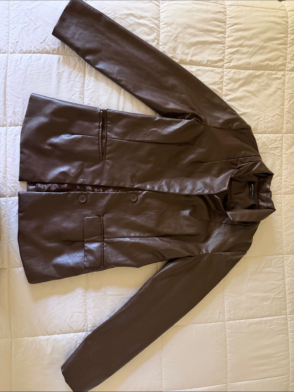 White Fox Boutique Chocolate Brown Faux Leather Blazer